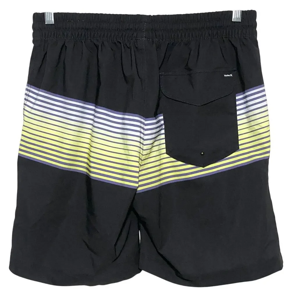 Hurley Logo Lobos Volley Black Swim Shorts Mens M Beach Summer Vacation Surf Y2K